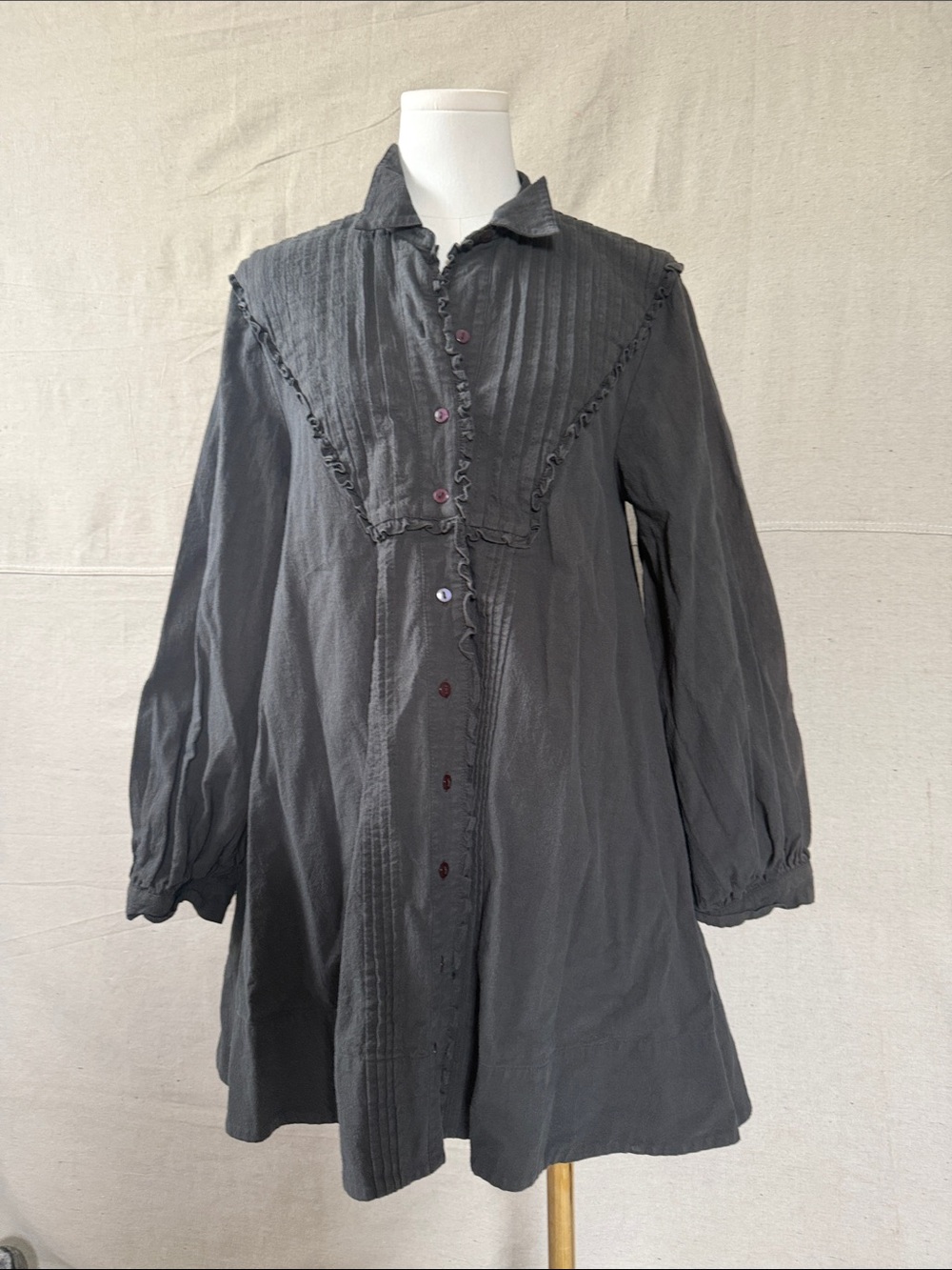 Free People Charcoal Pintuck Cotton Button-Up dress size small